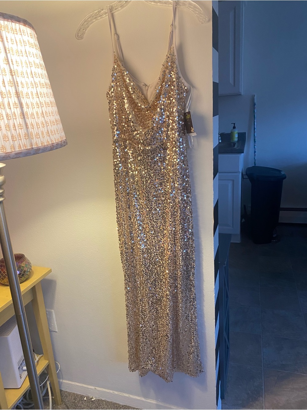 Gold Taylor Sequin Cowl Neck Slip Dress